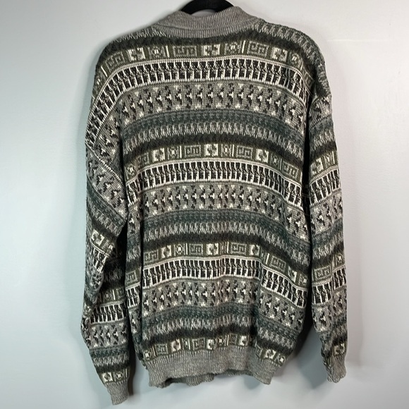 VINTAGE 90s Mens Wool Blend Tip Top FairIsle Style Polo Collar Sweater Grey M - Picture 7 of 11